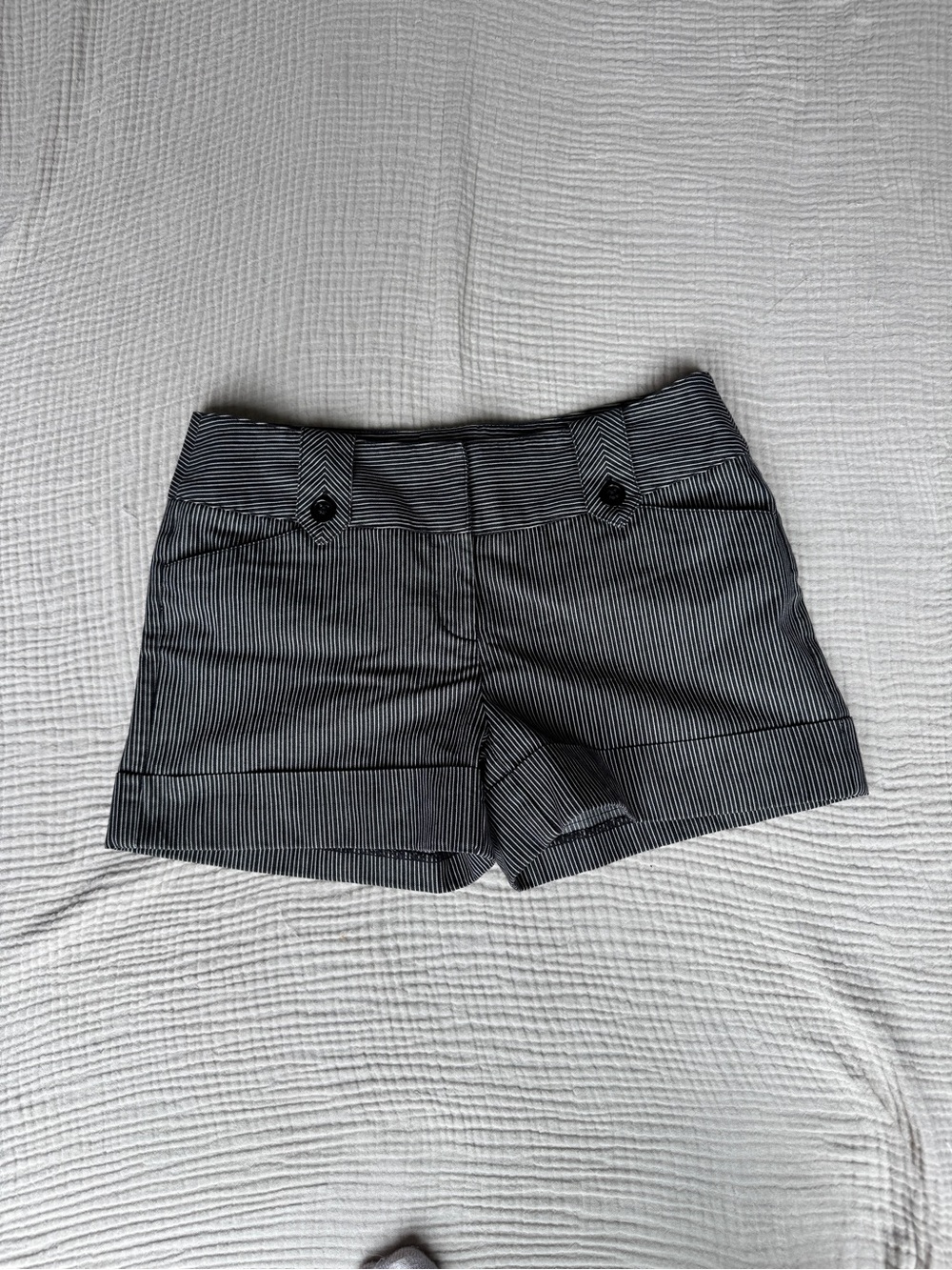 Y2K Tracy Evans Black and White Pinstripe Cuffed mini Shorts